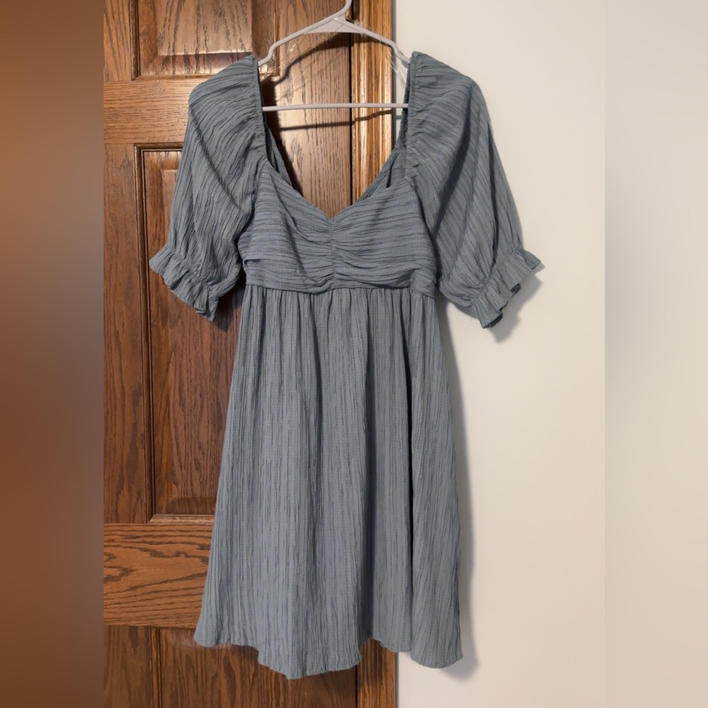Blue Puff Sleeve Mini Dress